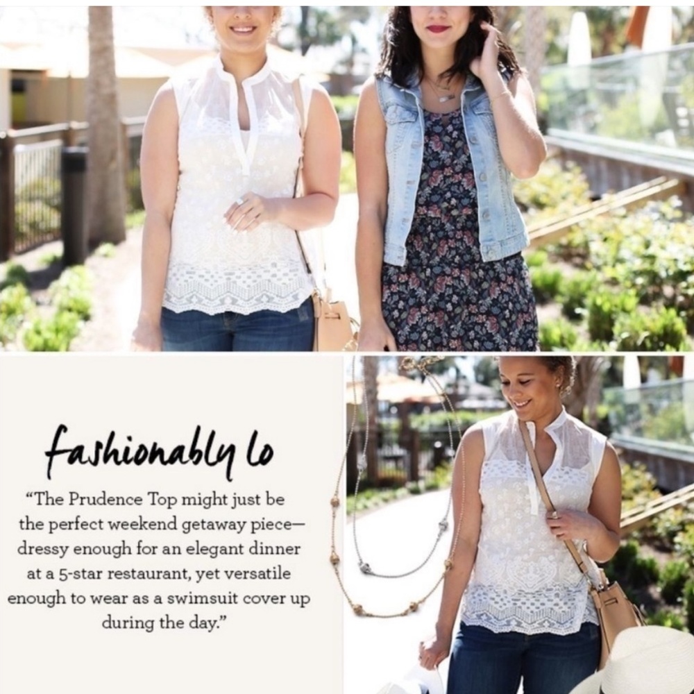 Cabi Prudence White Half Button Up Lace Tank Top - image 1